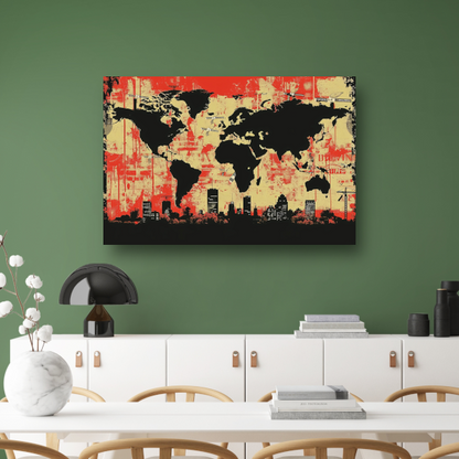 Minimalistische Wereldkaart canvas met baklijst