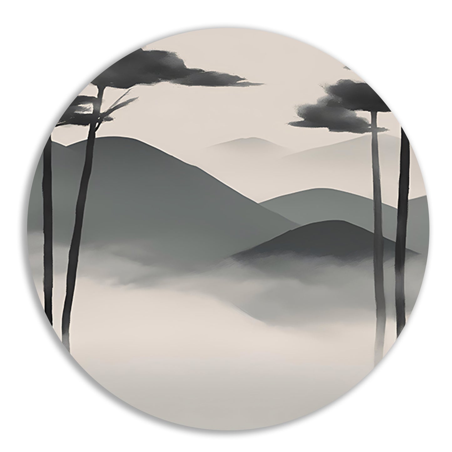 Minimalistisch landschap met mistige bergen forex muurcirkel