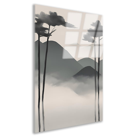 Minimalistisch landschap met mistige bergen acrylglas