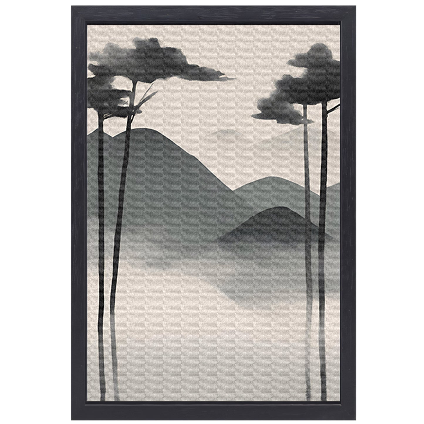 Minimalistisch landschap met mistige bergen canvas met baklijst