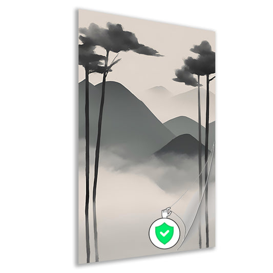 Minimalistisch landschap met mistige bergen poster