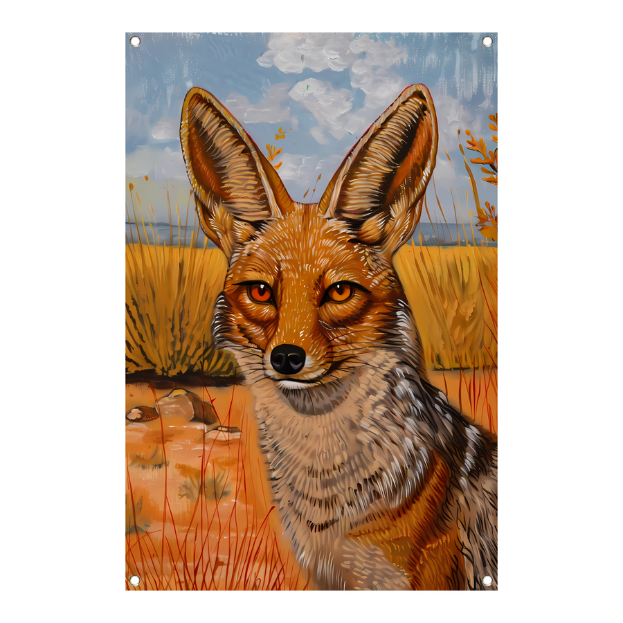 Schilderij van een vos in het veld tuinposter