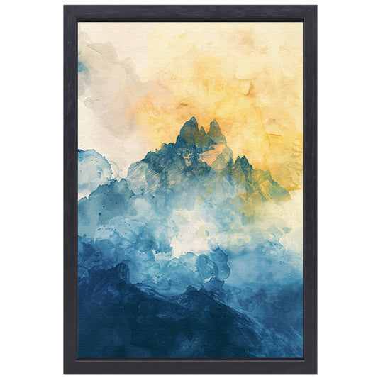 Abstract aquarel schilderij van bergen canvas met baklijst