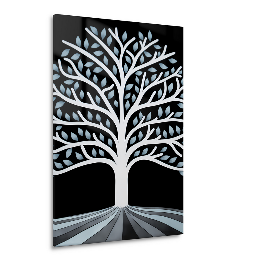 Gestileerde Boom met Perspectief en Blauwe Bladeren Acrylglas