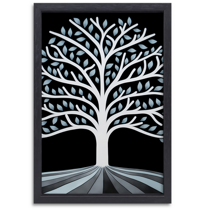 Gestileerde Boom met Perspectief en Blauwe Bladeren canvas met baklijst