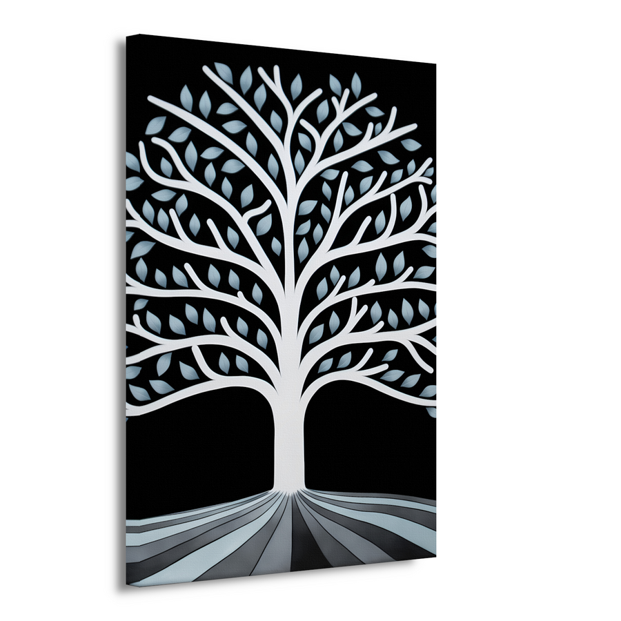 Gestileerde Boom met Perspectief en Blauwe Bladeren canvas