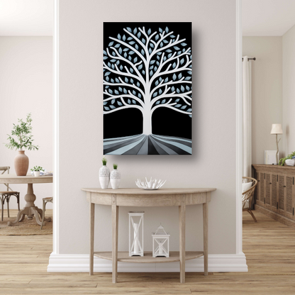Gestileerde Boom met Perspectief en Blauwe Bladeren poster
