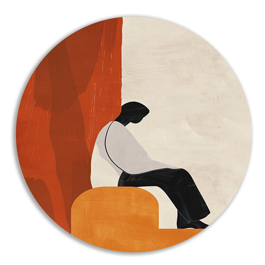 Stilistisch Minimalistisch Portret in Oranje en Zwart forex muurcirkel
