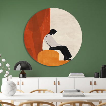 Stilistisch Minimalistisch Portret in Oranje en Zwart aluminium muurcirkel