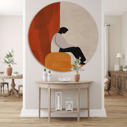 Stilistisch Minimalistisch Portret in Oranje en Zwart forex muurcirkel