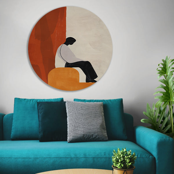 Stilistisch Minimalistisch Portret in Oranje en Zwart forex muurcirkel