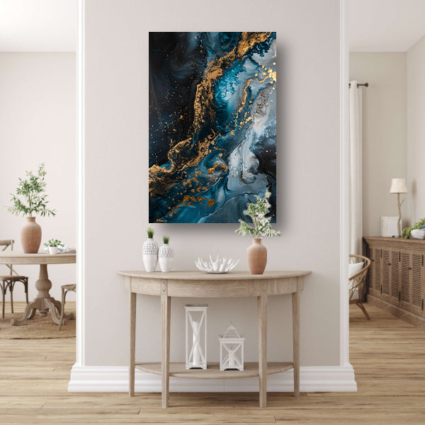 Blauw en Goud Abstract Expressionisme canvas