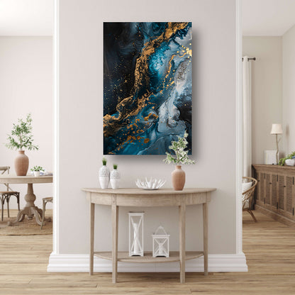 Blauw en Goud Abstract Expressionisme canvas