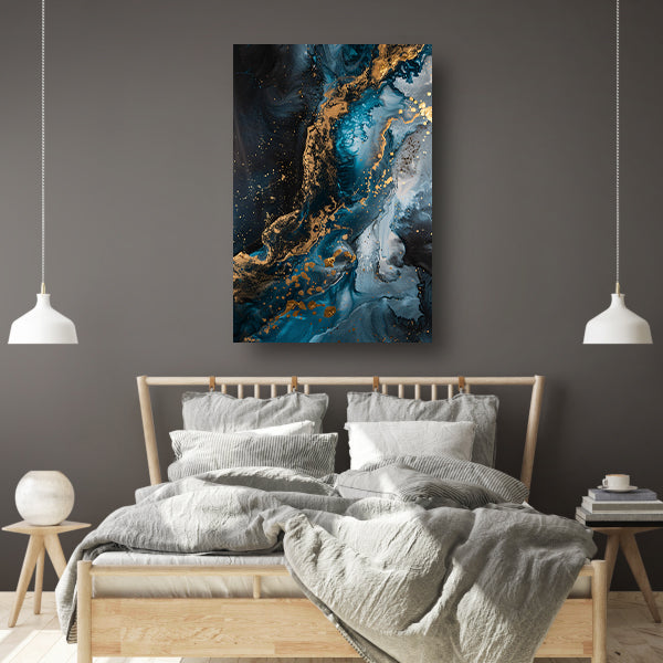 Blauw en Goud Abstract Expressionisme canvas