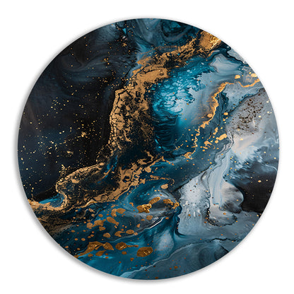 Blauw en Goud Abstract Expressionisme forex muurcirkel