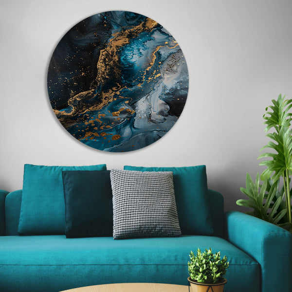 Blauw en Goud Abstract Expressionisme forex muurcirkel