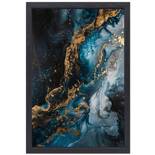 Blauw en Goud Abstract Expressionisme canvas met baklijst