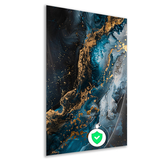 Blauw en Goud Abstract Expressionisme poster