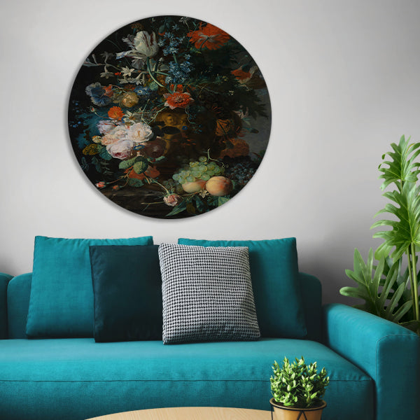 Bloemen en Fruit - Jan van Huysum aluminium muurcirkel