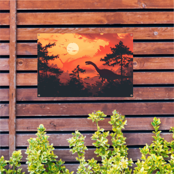 Dinozonsondergang tuinposter