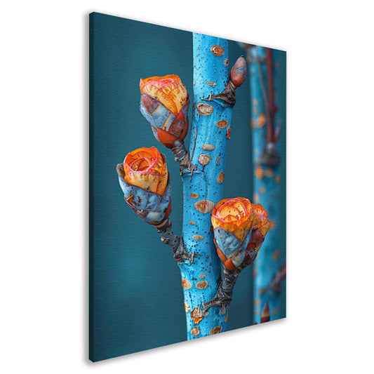 Oranje Bloemen op Blauwe Tak canvas