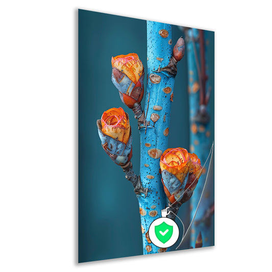 Oranje Bloemen op Blauwe Tak poster
