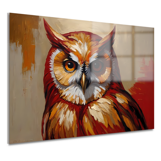 Impressionistische Uil in Goud en Roodtinten acrylglas