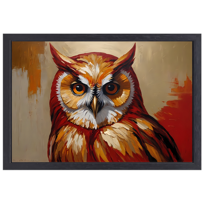 Impressionistische Uil in Goud en Roodtinten canvas met baklijst