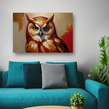 Impressionistische Uil in Goud en Roodtinten poster