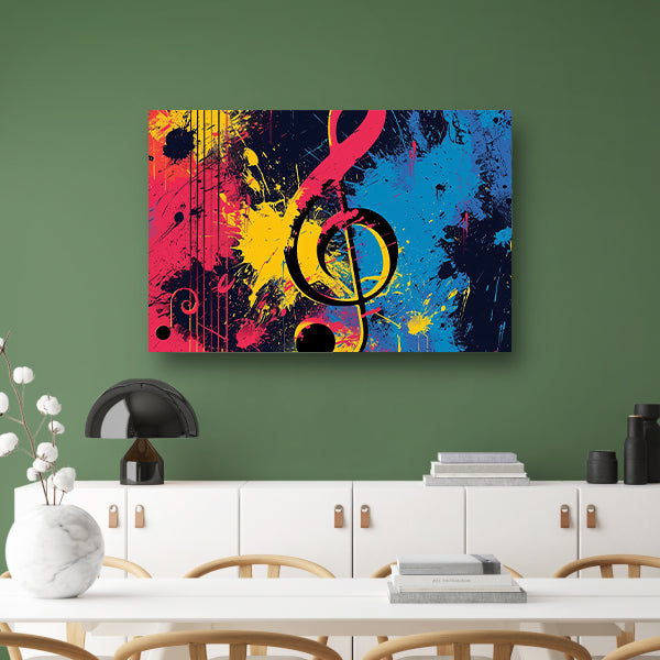 Abstracte muzieksleutel met kleurrijke spetters  canvas