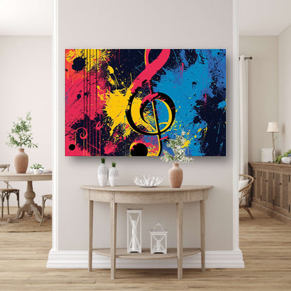 Abstracte muzieksleutel met kleurrijke spetters  canvas
