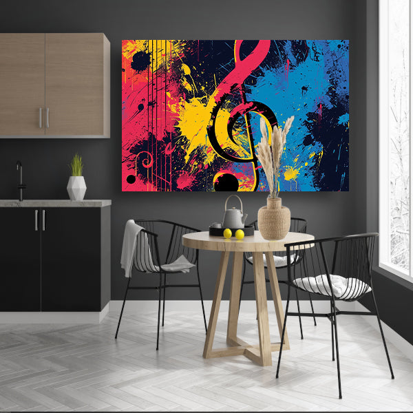 Abstracte muzieksleutel met kleurrijke spetters  canvas