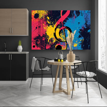 Abstracte muzieksleutel met kleurrijke spetters  canvas