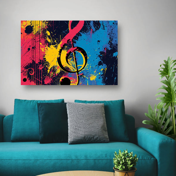 Abstracte muzieksleutel met kleurrijke spetters  canvas