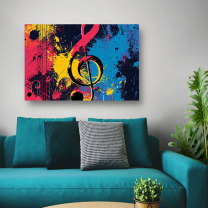 Abstracte muzieksleutel met kleurrijke spetters  canvas