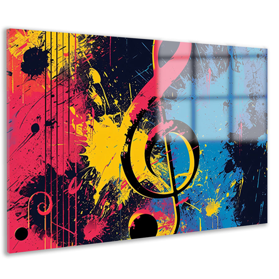 Abstracte muzieksleutel met kleurrijke spetters   acrylglas