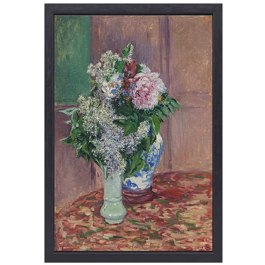 Seringen en pioenrozen in twee vazen - Gustave Caillebotte canvas met baklijst
