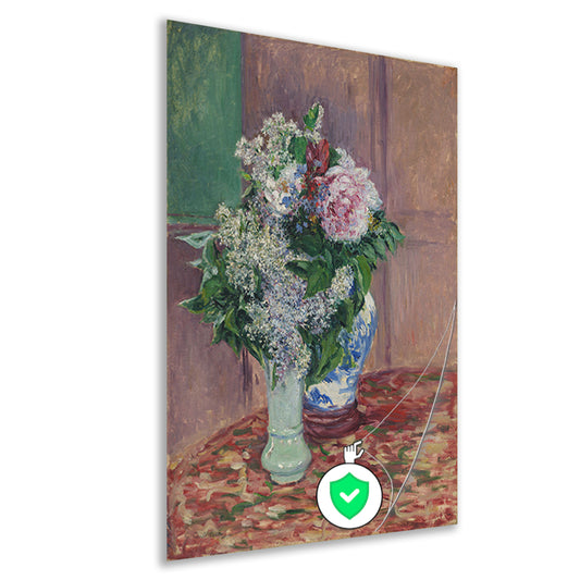 Seringen en pioenrozen in twee vazen - Gustave Caillebotte poster