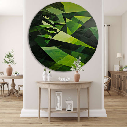 Modern kubistisch gezicht in groen tinten aluminium muurcirkel