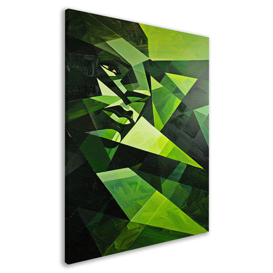 Modern kubistisch gezicht in groen tinten canvas