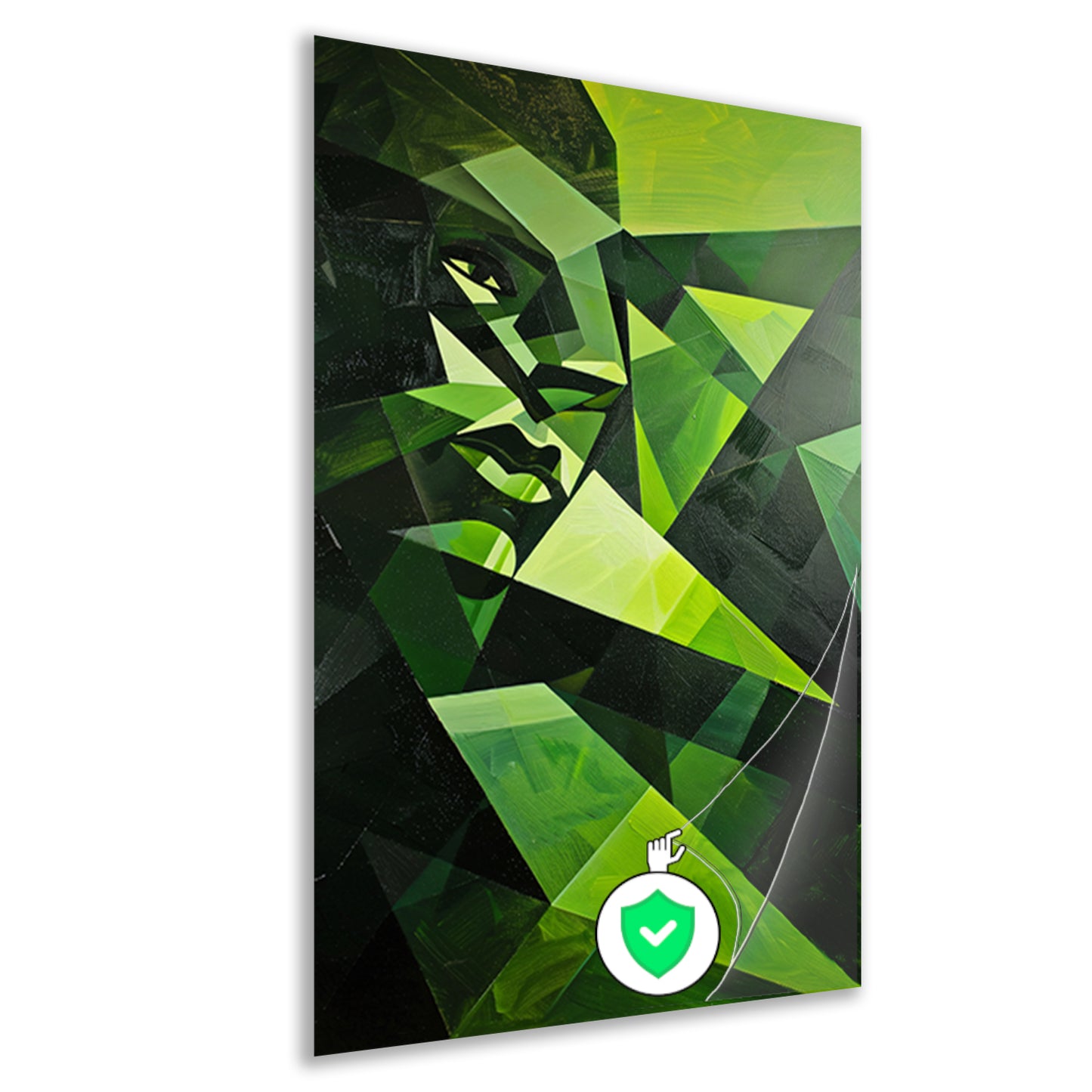 Modern kubistisch gezicht in groen tinten poster