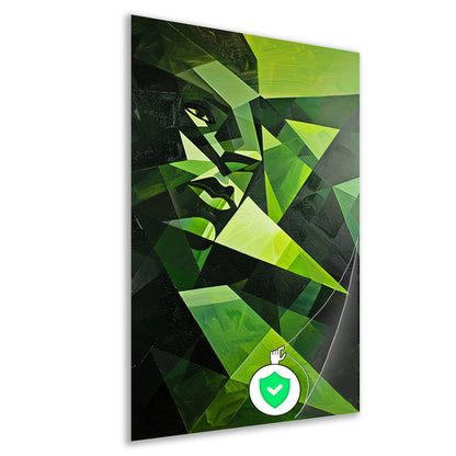 Modern kubistisch gezicht in groen tinten poster