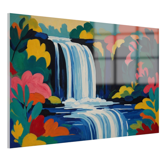 Levendige Expressionistische Waterval met Bloemen acrylglas