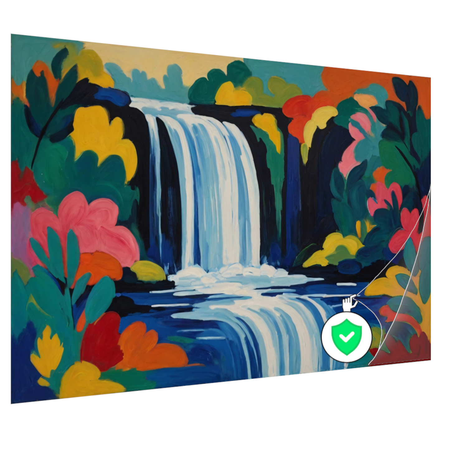 Levendige Expressionistische Waterval met Bloemen poster