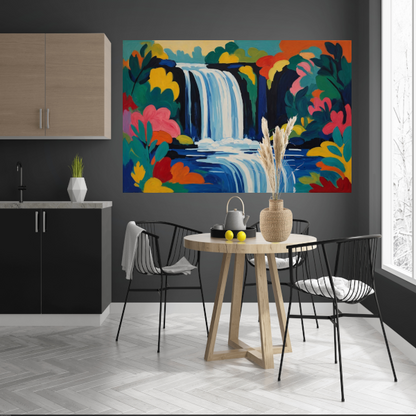 Levendige Expressionistische Waterval met Bloemen poster