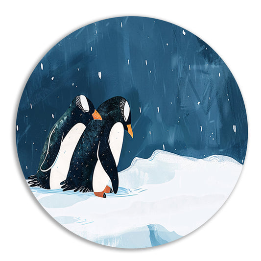 Twee pinguïns in een besneeuwd landschap   forex muurcirkel
