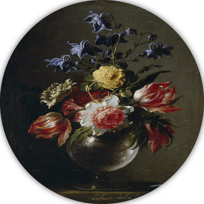 Vaas met bloemen - Juan de Arellano aluminium muurcirkel