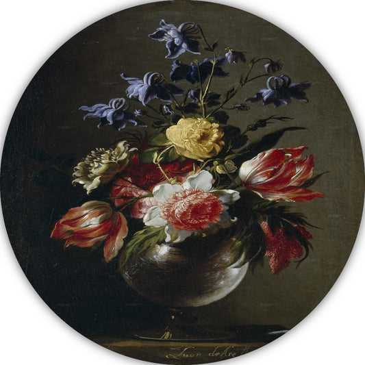 Vaas met bloemen - Juan de Arellano aluminium muurcirkel