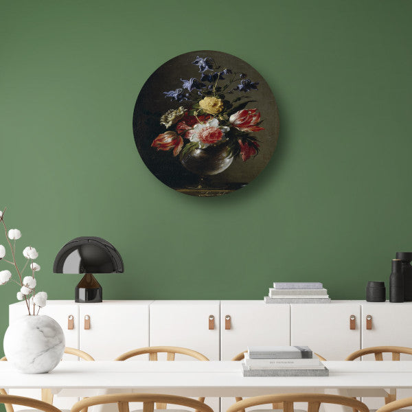 Vaas met bloemen - Juan de Arellano aluminium muurcirkel