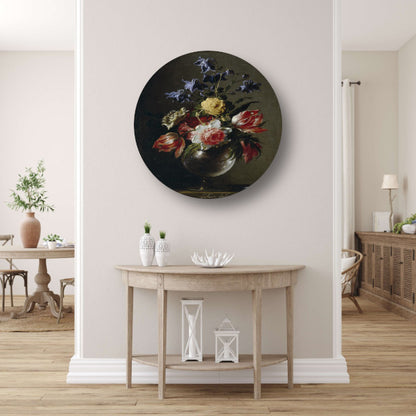 Vaas met bloemen - Juan de Arellano aluminium muurcirkel